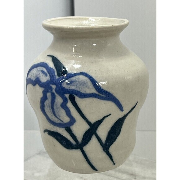 Studio Art Pottery Floral Design Bud Vase Blue Boho 4” Tall Signed JG - Picture 5 of 12